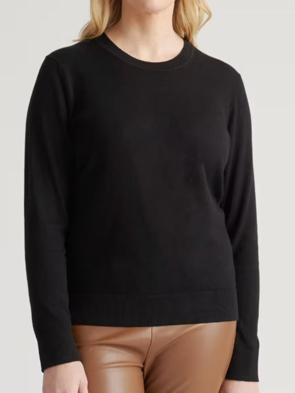Quince XL Lightweight Cotton Cashmere Crew Sweater, Black